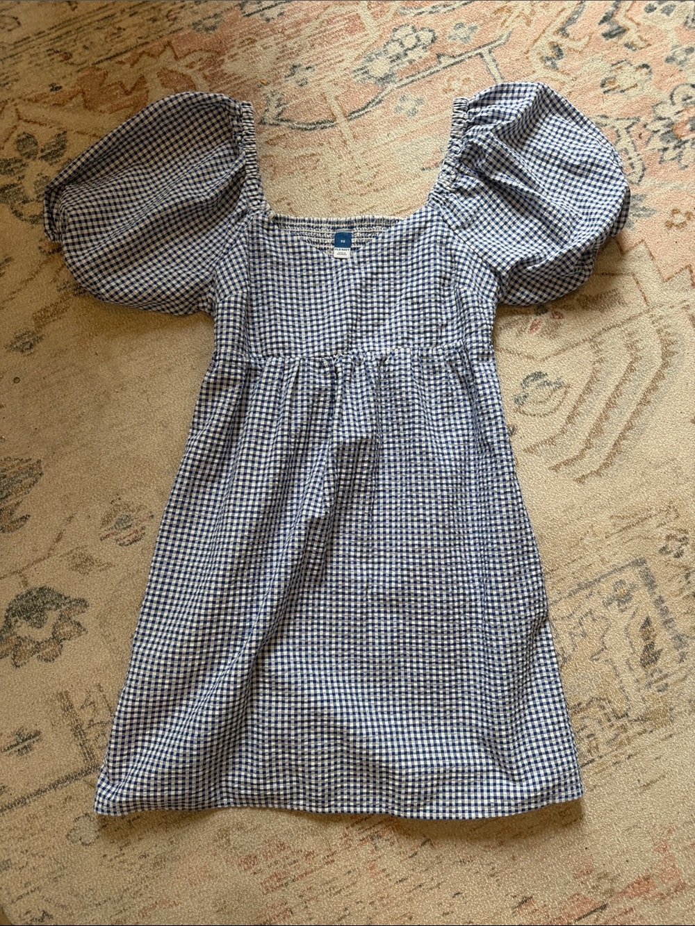 Women’s Blue Gingham Puff-Sleeve Dress
